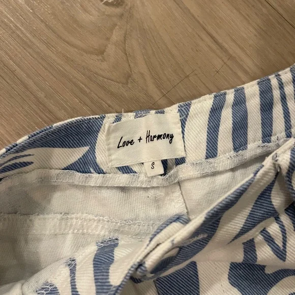 Blue and White Funky Straight Leg Trippy Pants Love and Harmony Urban Outfitters - Picture 2 of 3